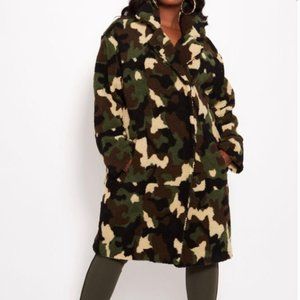 Ashley Stewart Camouflage Teddy Coat- Plus Size